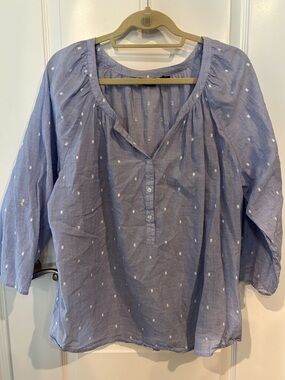 Westbound Light Blue Button Henley Tunic with White Dot Motif